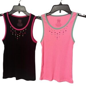NWOT 2 tank tops black and pink with colorful gems  size 10-12